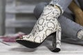 Luxury female high heel shoes made from snake skin Royalty Free Stock Photo