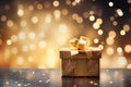 Luxury Festive Gift Box and Gold Ribbon Bokeh Background, AI generated Royalty Free Stock Photo