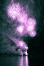 Luxury fireworks event sky water sea show with pink stars