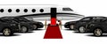 Luxury Fleet with a red carpet and a private jet Royalty Free Stock Photo