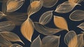 Luxury floral pattern with hand drawn leaves. Elegant astract background in minimalistic linear style