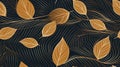 Luxury floral pattern with hand drawn leaves. Elegant astract background in minimalistic linear style Royalty Free Stock Photo