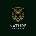Luxury flower nature shield logo concept. flower icon and shield icon. eco company logo. nature conservation logo.