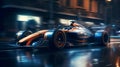 Luxury Formula1 car high speed running through the city streets. created with Generative AI