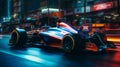 Luxury Formula1 car high speed running through the city streets. created with Generative AI