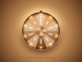 Luxury fortune wheel spin mashine. Cut frame, isolated on golden background. Casino banner design element or icon. Gold sector