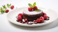 Luxury French dessert Chocolate souffle on plate, gourmand food