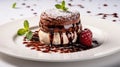 Luxury French dessert Chocolate souffle on plate, gourmand food