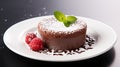 Luxury French dessert Chocolate souffle on plate, gourmand food