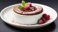 Luxury French dessert Chocolate souffle on plate, gourmand food