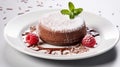 Luxury French dessert Chocolate souffle on plate, gourmand food