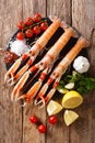 Luxury fresh raw langoustine, scampi with ingredients close-up o Royalty Free Stock Photo