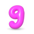 Luxury Fuchsia balloon digit Nine. 3d realistic design element. For happy birthday