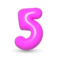 Luxury Fuchsia balloon number Five. 3d realistic design element. For sales