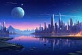 luxury futuristic future city scape at night AI generated