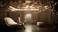 Luxury Futuristic Interior with Cream and Dark Brown Hues