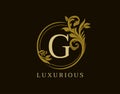 Luxury G Letter Floral Design. Circle Royal G Vintage Logo Icon Royalty Free Stock Photo
