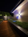 Luxury garden with a fountain at night Royalty Free Stock Photo