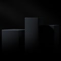 Luxury geometric black cubes podium stage in low light