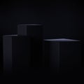 Luxury geometric black cubes podium stage in low light