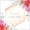 Luxury geometric frame with watercolor flowers border for cards compositon