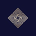 Elegant Art Deco Square Maze Logo Vector in Gold on Dark Blue Background Royalty Free Stock Photo