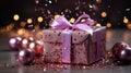 Luxury gift box with romantic candles on the table, festive still life, blurry background Royalty Free Stock Photo