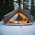 Luxury glamping in the beautiful forest. Glamorous camping in winter Royalty Free Stock Photo