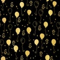 Luxury Gold Black Foil Party Balloons Pattern, Vector Seamless Trendy