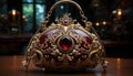 Luxury gold colored antique crown, symbol of royalty and elegance generated by AI