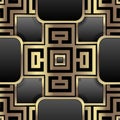 Luxury gold 3d seamless pattern. Checkered ornate geometric background. Repeat squares backdrop. Beautiful surface modern 3d