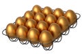 Luxury gold eggs standing in metal tray for morning breakfast Royalty Free Stock Photo