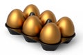 Luxury gold eggs standing in plastic tray for morning breakfast Royalty Free Stock Photo