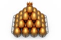 Luxury gold eggs standing in pyramid in metal tray for morning breakfast Royalty Free Stock Photo