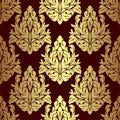 Luxury gold floral ornamental Pattern on red. Royalty Free Stock Photo