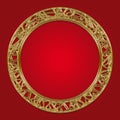 Luxury gold frame on a red background, the circle Royalty Free Stock Photo