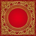 Luxury gold frame on a red background, the circle in the square Royalty Free Stock Photo