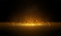 Luxury Gold glitter particles on black background. Golden glowing lights magic effects. Glow sparkles, vector