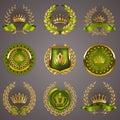 Luxury gold labels with laurel wreath Royalty Free Stock Photo