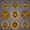 Luxury gold labels with laurel wreath Royalty Free Stock Photo