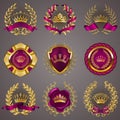 Luxury gold labels with laurel wreath Royalty Free Stock Photo