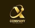 Luxury gold letter X orbit logo design template