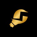 Luxury gold light bulb and lightning logo design template Royalty Free Stock Photo