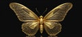 Luxury gold monarch butterfly, golden fantasy butterfly with diamonds on its wings isolated on black background, wide panoramic Royalty Free Stock Photo
