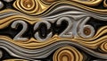 2026 Luxury Gold and Silver Abstract Background with Metallic Numbers Royalty Free Stock Photo
