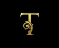Luxury Gold T Letter Logo . Initial Letter T Design Luxury Icon.