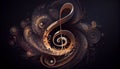 Luxury Gold Treble Clef of the stellar against on flying random golden notes. Beautiful musical notation symphony