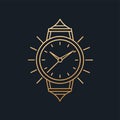 A luxury gold watch stands out against a sleek black background, Design a simple and elegant logo for a luxury watch boutique Royalty Free Stock Photo