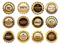 Luxury golden badges. Premium quality stamp, gold labels and best offer badge vector illustration set Royalty Free Stock Photo