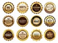Luxury Golden Badges. Premium Quality Stamp, Gold Labels And Best Offer Badge Vector Illustration Set